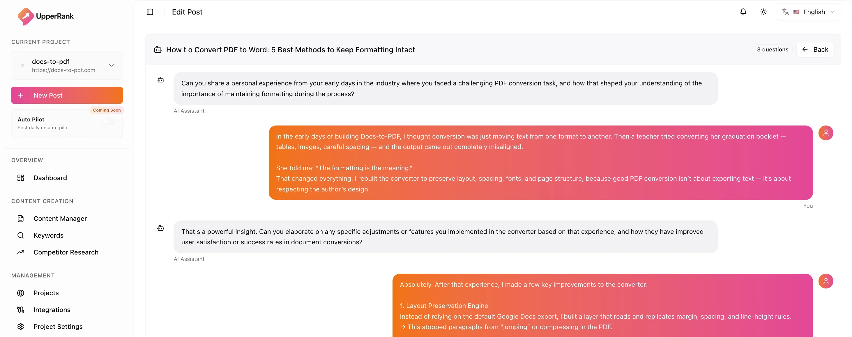 AI-Powered Interview conversation interface